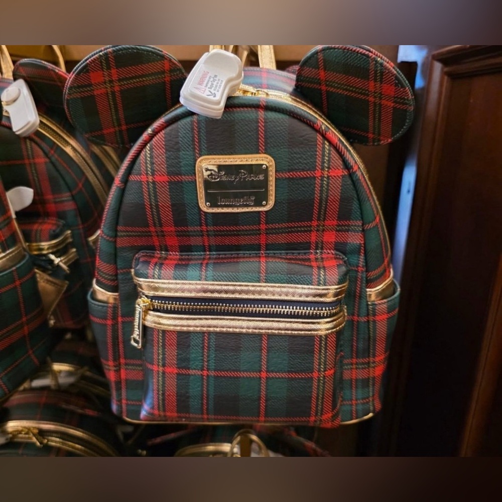 Disney Christmas plaid Loungefly backpack WDW PARKS